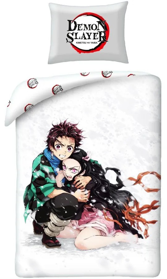 Bavlnené posteľné obliečky Zabijak démonov - Demon Slayer - motív Tanjiro & Nezuko - 100% bavlna - 70 x 90 cm + 140 x 200 cm