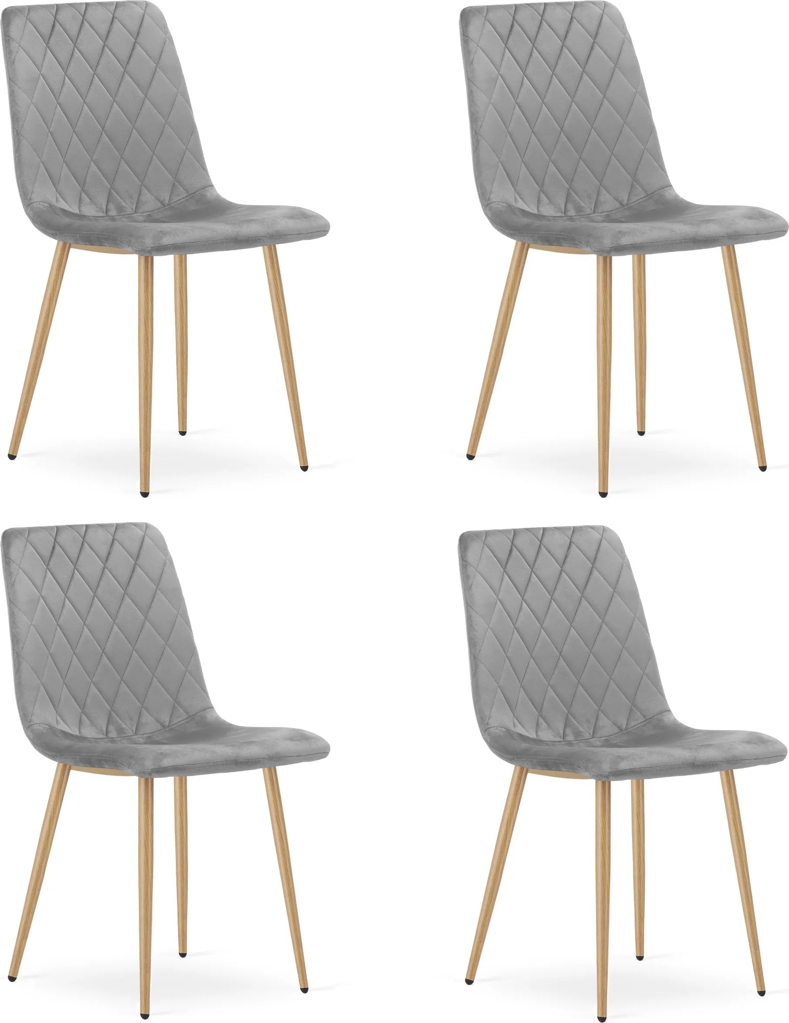 Set 4 kresiel TURIN - svetlosivý zamat / nohy vo farbe dreva