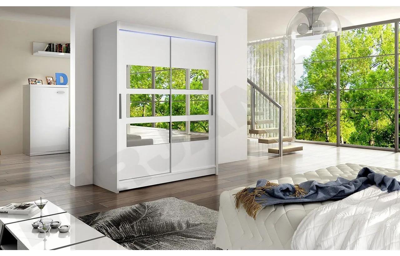 Skriňa s posuvnými dverami Primrose VII (biela) (osvetlenie LED RGB farebné). Vlastná spoľahlivá doprava až k Vám domov. 1058472