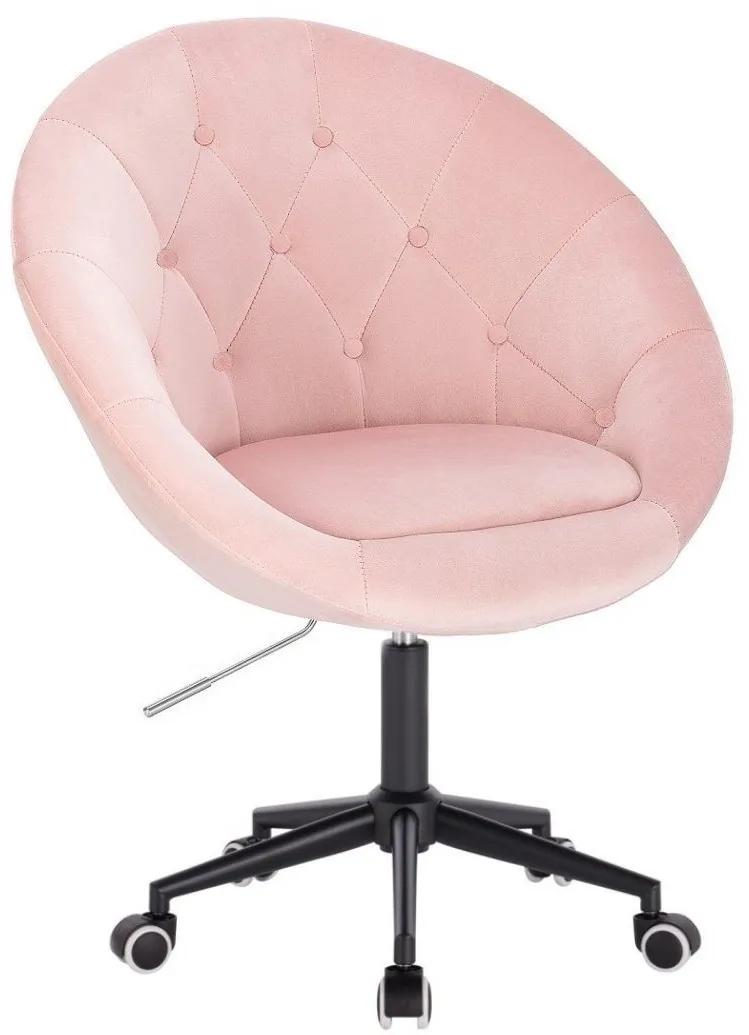 LuxuryForm DESIGN Kreslo VERA VELUR na čiernej podstave s kolieskami - svetlo ružové