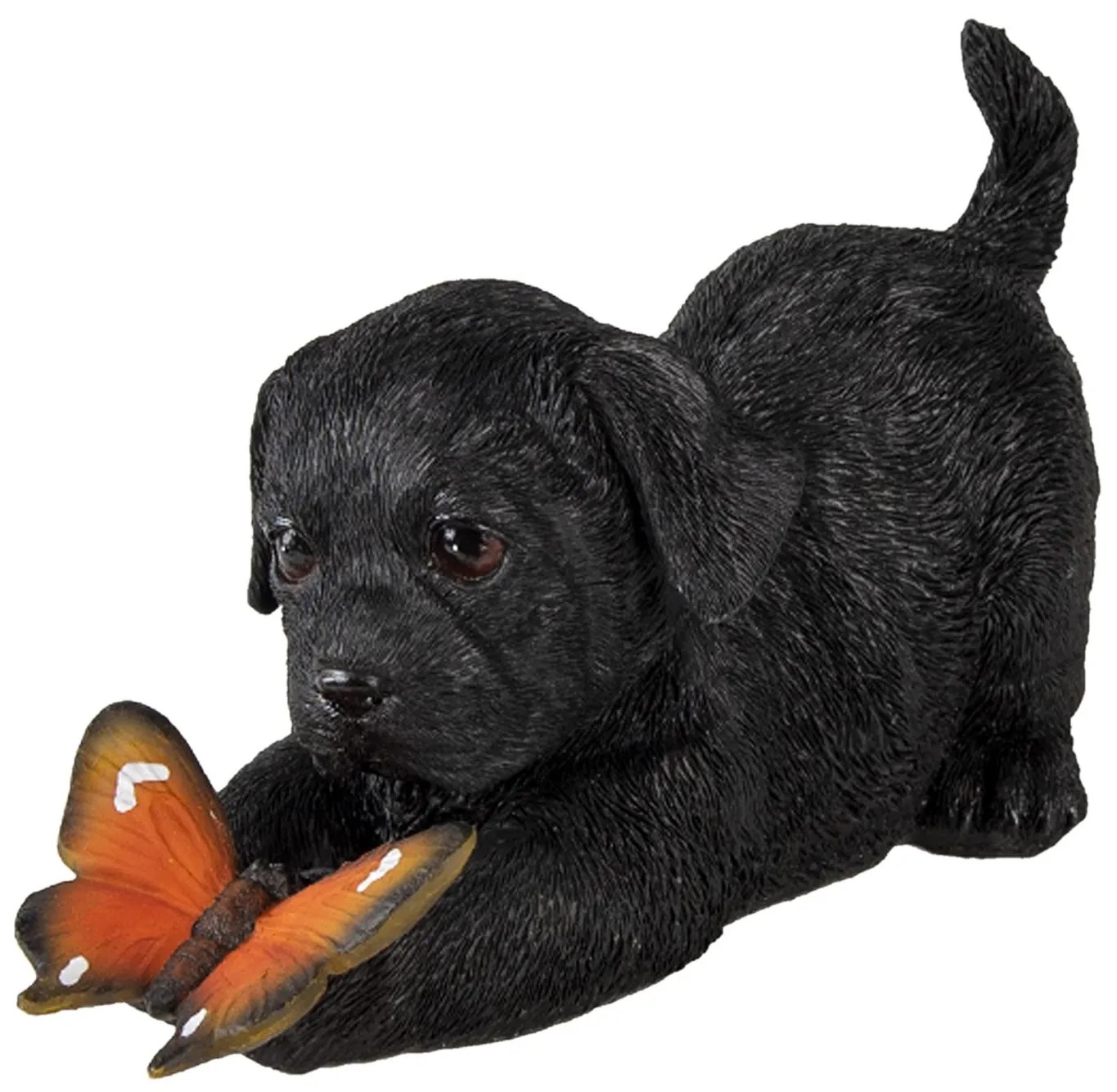 Dekoratívne soška čierneho hrajúceho si psíka s motýlikom - 20 * 8 * 11 cm