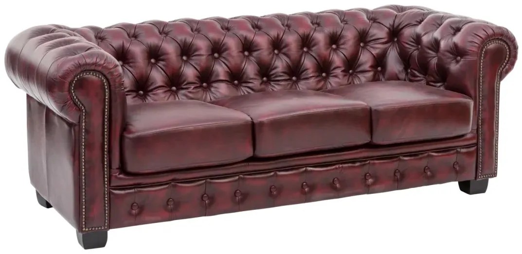 furniture-nabytek.cz - Trojmiestna pohovka Chesterfield z pravej kože, červená – 200×90×72 cm
