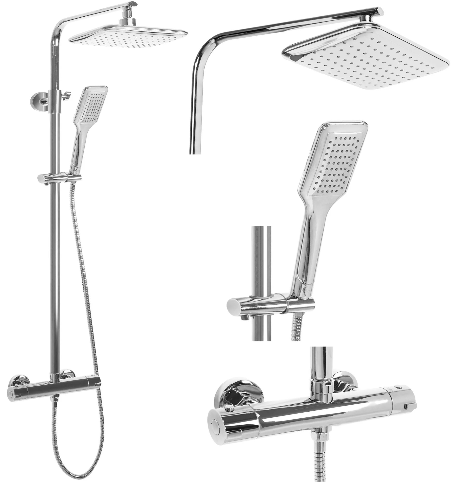 Rea Tom, termostatická batéria so sprchovou dažďovou sadou, chrómová, REA-P7100