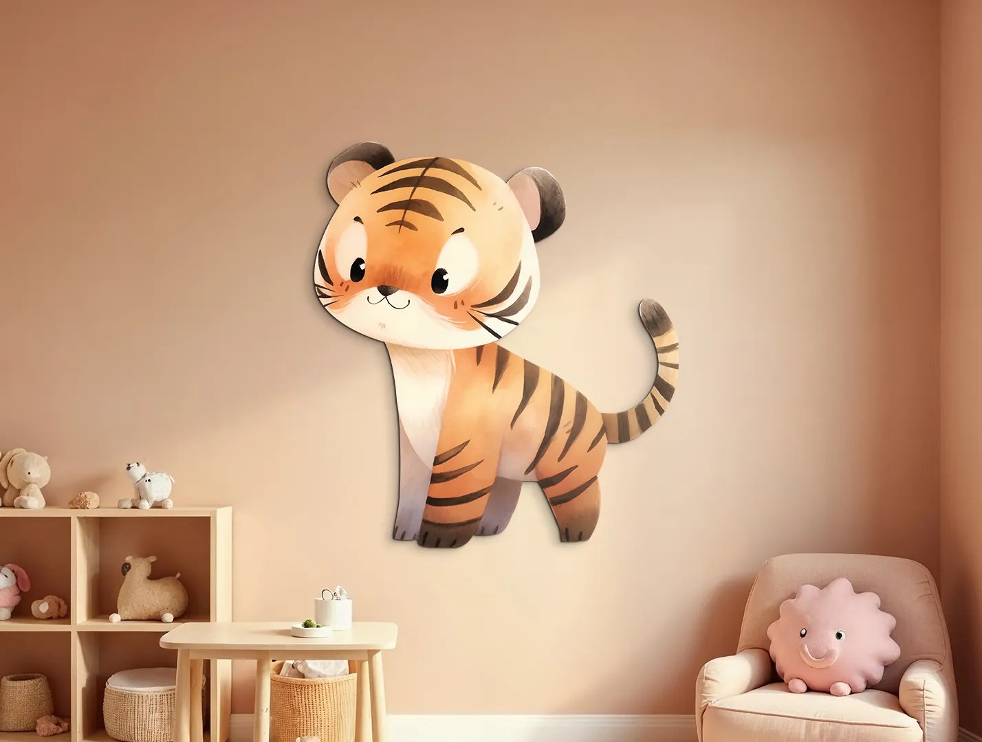 drevko | Detský obraz Zvedavý tigrík 55 x 49 cm