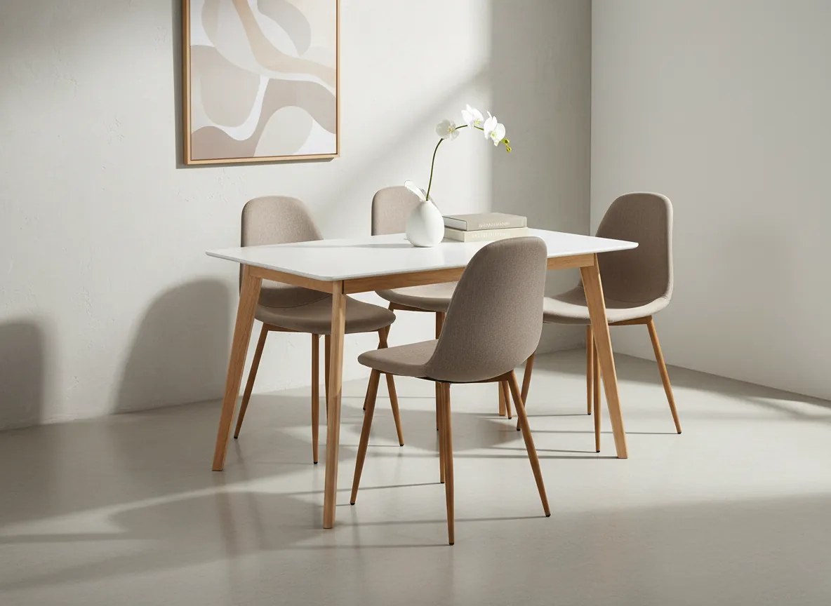 Noela Jedálenský set SCANDINAVIA 120 biely + 4x stolička MARIE béžová