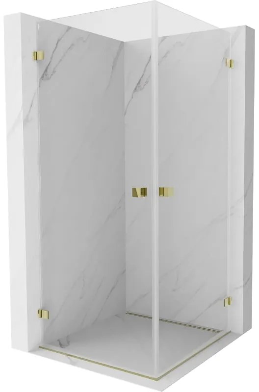 Mexen Lunar-B Duo, výklopný sprchový kút 100 x 100 cm, 8mm číre sklo, zlatý profil, 832-100L-100P-50-00