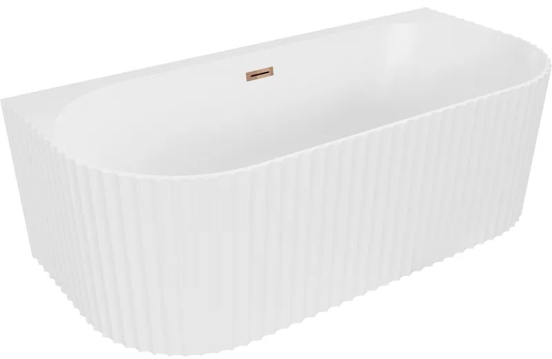 Mexen Sella, voľne stojaca vaňa ku stene, drážkovaná, 170 x 80 cm, biela lesklá, ružové zlato, 52711708000-60