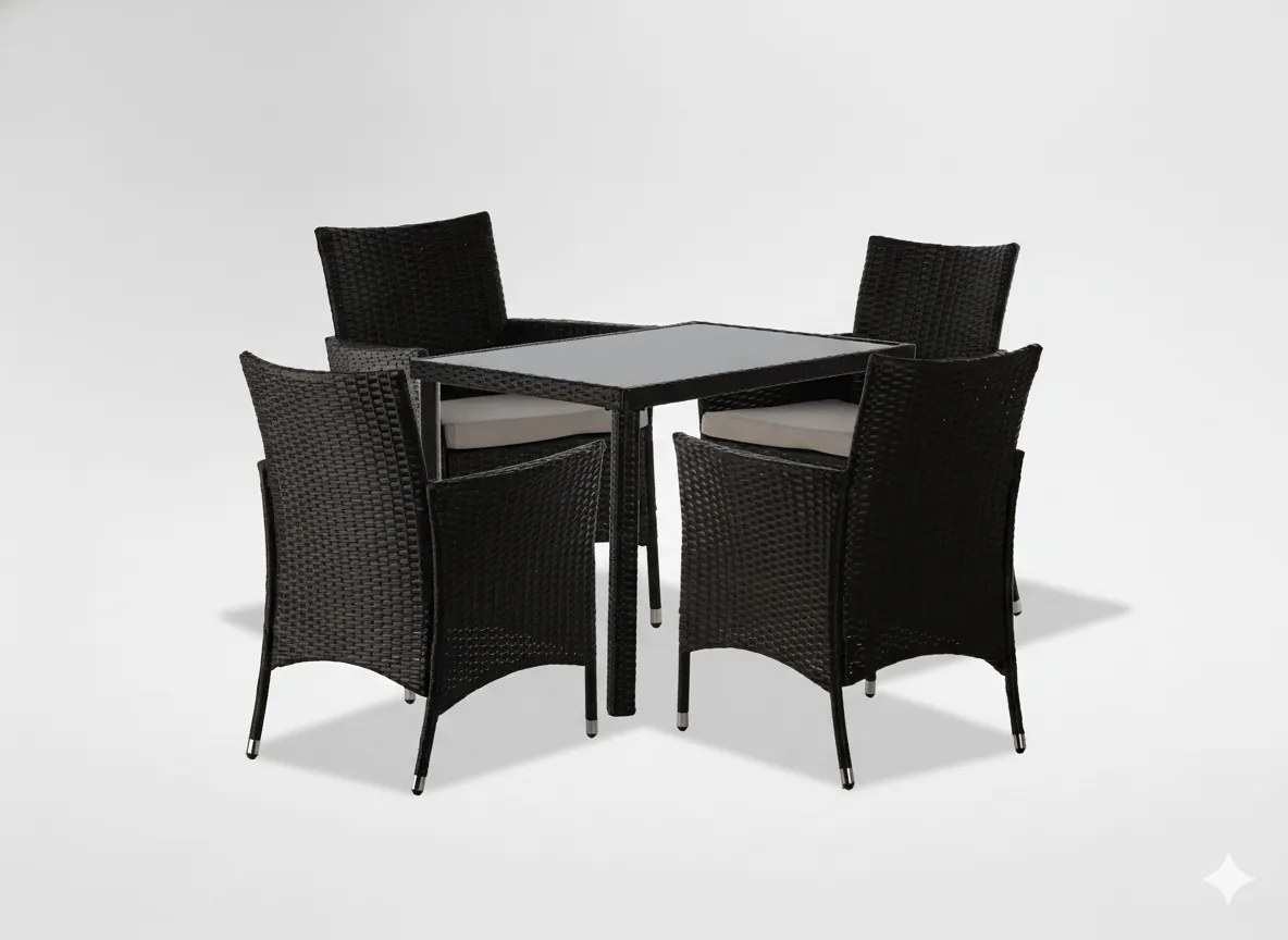 Garden Line SÚPRAVA RATANOVÉHO NÁBYTKU (STÔL + 4 STOLIČKY) HNEDÁ + BEŽOVÁ. POD. *1708