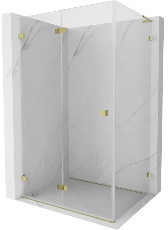 Mexen Lunar-F L, skladací sprchový kút ľavý 85 x 80 cm, 8mm číre sklo, zlatý profil, 836L-085-080-50-00-L