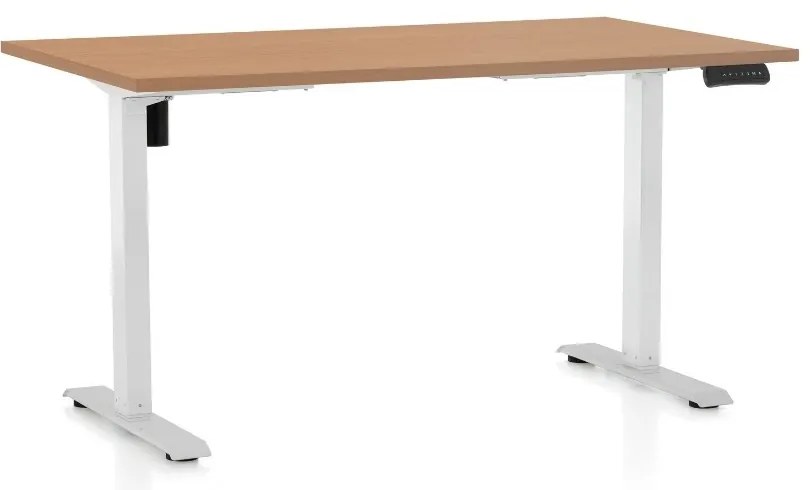 Výškovo nastaviteľný stôl OfficeTech B, 120 x 80 cm, biela podnož, buk