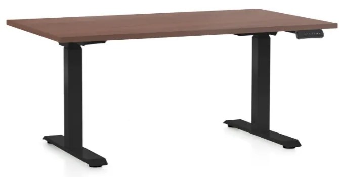 Výškovo nastaviteľný stôl OfficeTech D, 140 x 80 cm, čierna podnož, orech