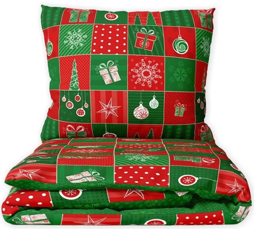 Bavlnené posteľné obliečky - motív Vianočný Patchwork - 100% bavlna renforcé - 70 x 90 cm + 140 x 200 cm