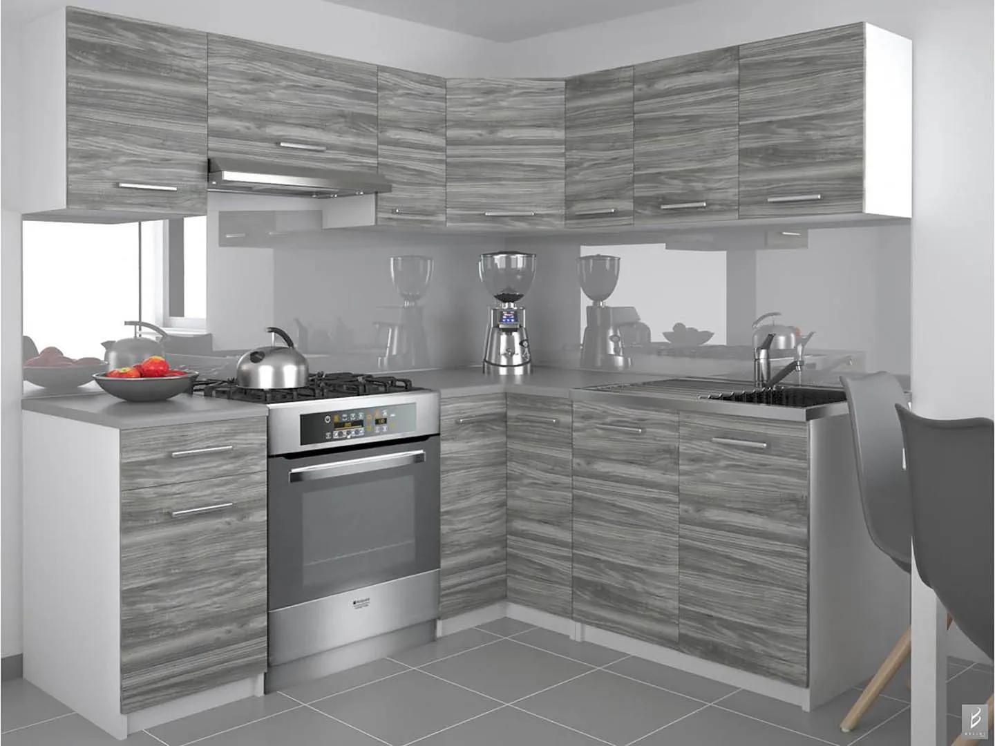 Kuchynská linka Belini 360 cm šedý antracit Glamour Wood s pracovnou doskou Lidiauniqa TOR LIDIAUNIQA3/4/WT/GW1/0/E