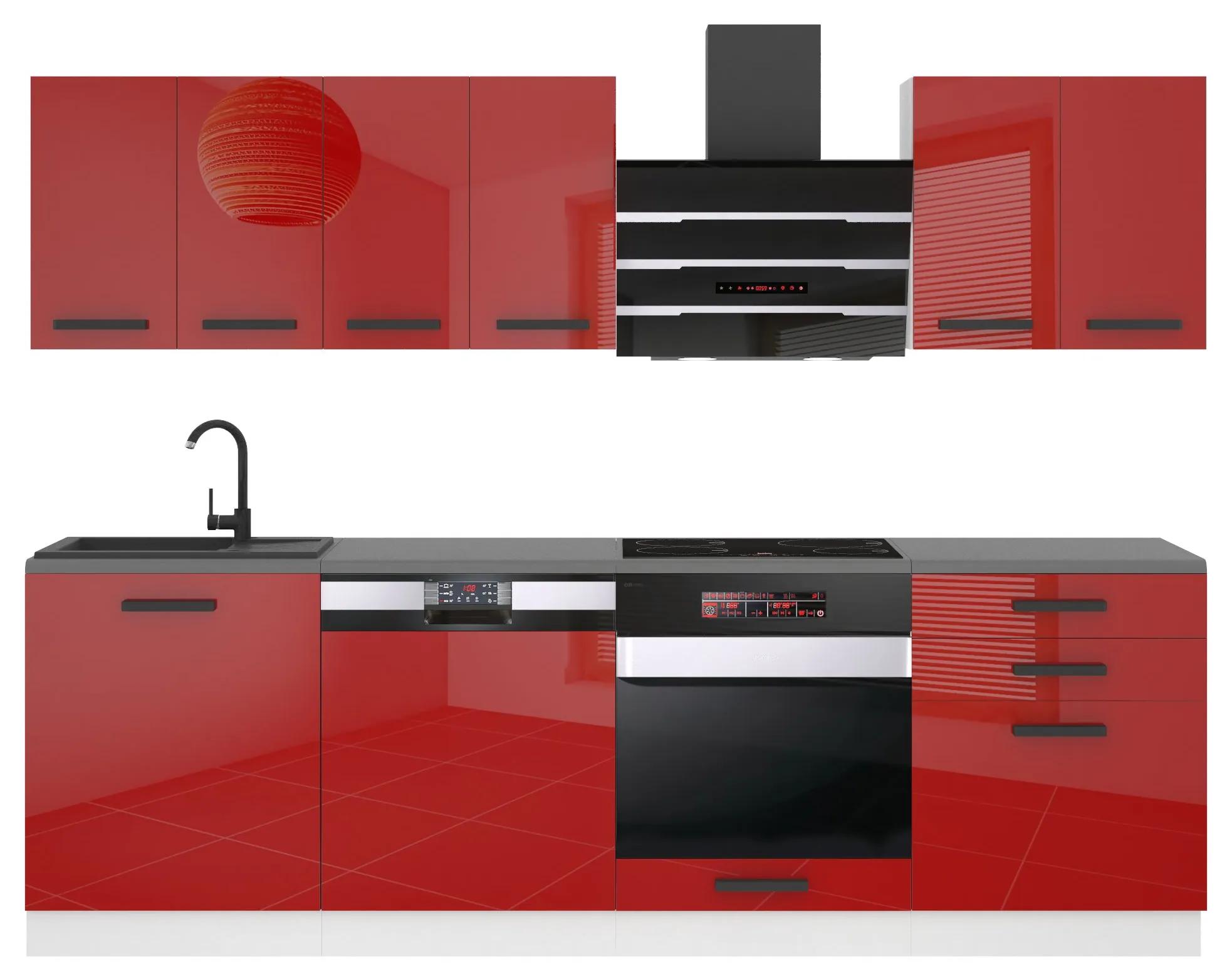 Kuchynská linka Belini Premium Full Version 240 cm červený lesk s pracovnou doskou SUSAN