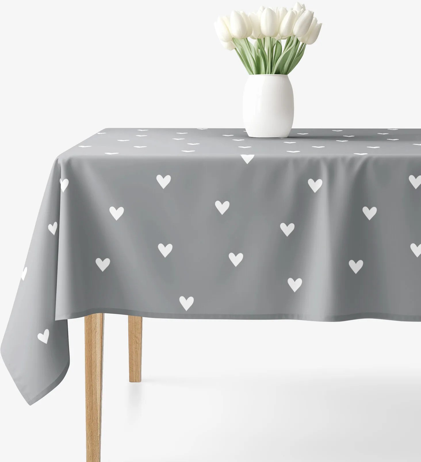 Goldea hranatý obrus 100% bavlnené plátno - srdiečka na sivom 120 x 120 cm