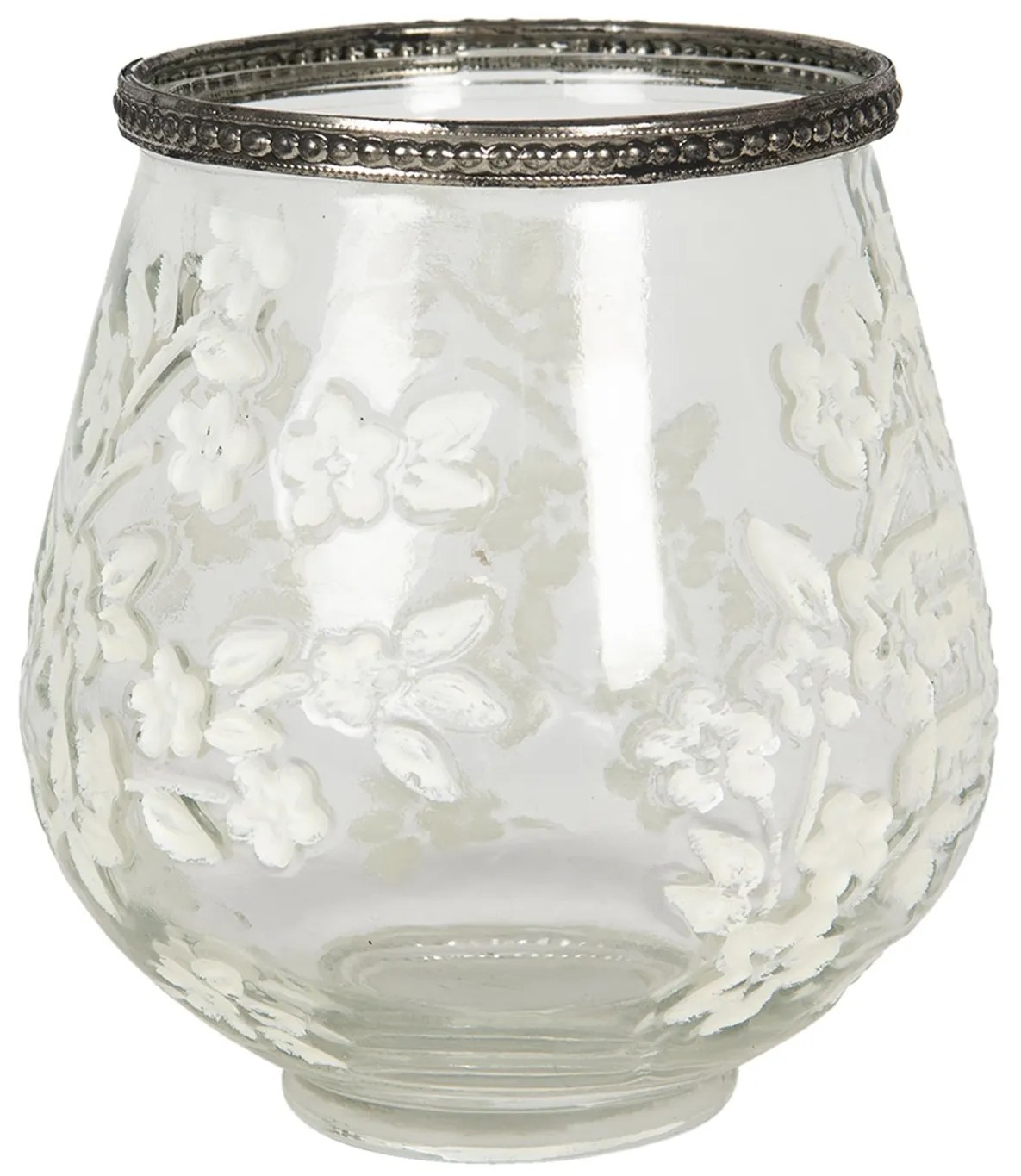 Sklenený svietnik Luka s kvetinami a zdobeným okrajom L - Ø 12 * 13 cm
