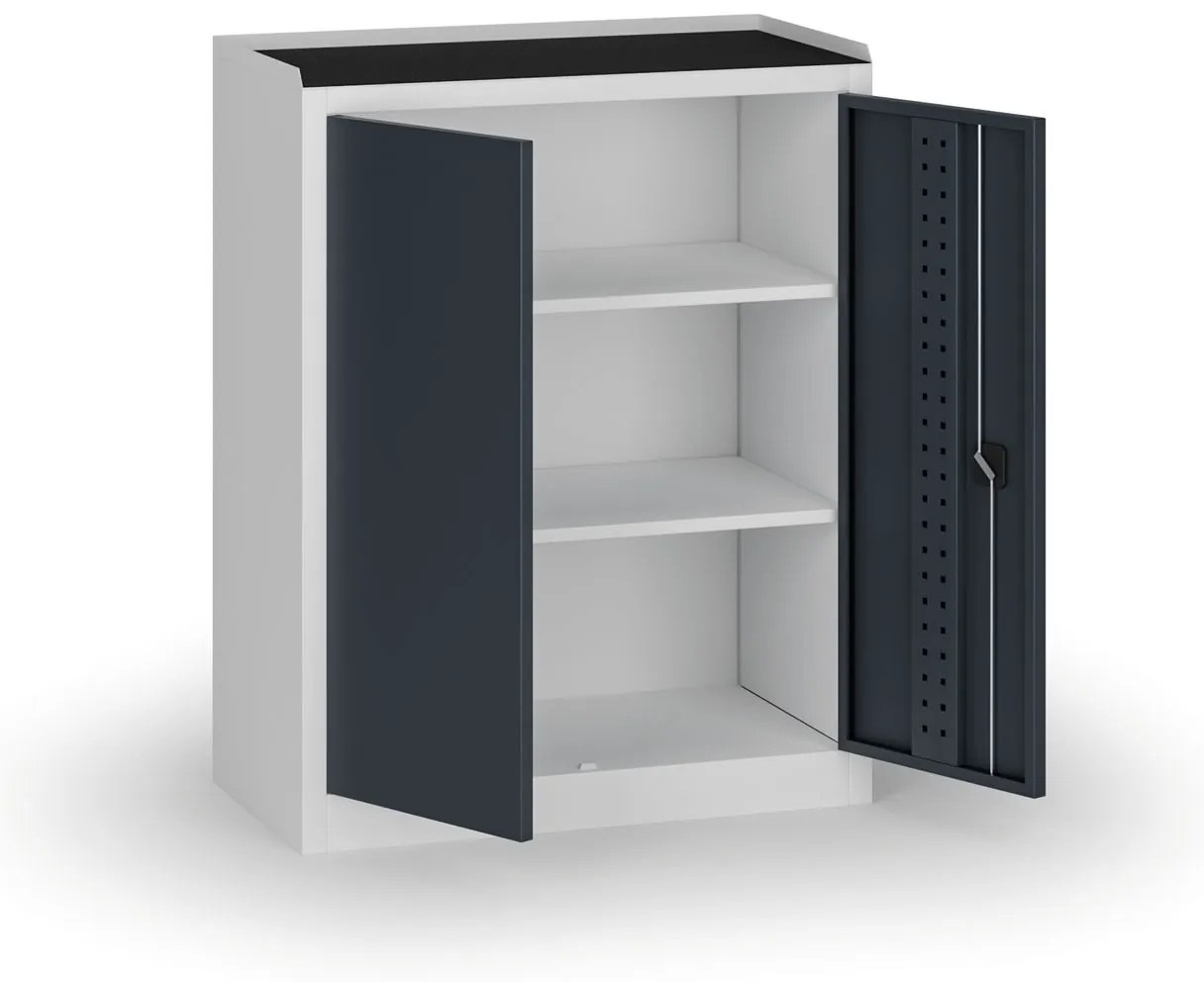 Policová dielenská skriňa 2-dverová, 2 police, 1180 × 950 × 500 mm, grafitové dvere