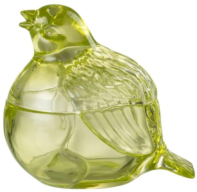Zelená sklenená nádoba s vekom ptáček - 14*14*13cm/ 250ml Zelená sklenená nádoba s vekom ptáček - 14*14*13cm/ 250ml
