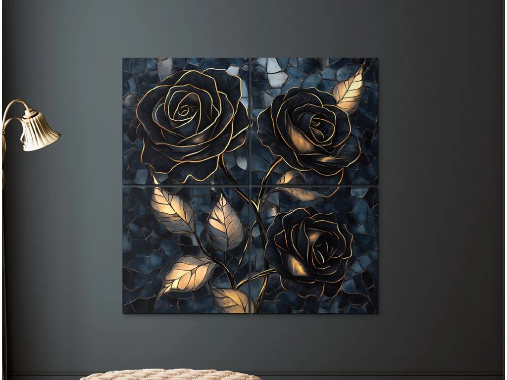 drevko | Štvordielny obraz Zlatá trojruža 100 x 100 cm drevko | Štvordielny obraz Zlatá trojruža 100 x 100 cm