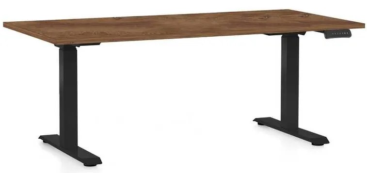 Výškovo nastaviteľný stôl OfficeTech D, 160 x 80 cm, čierna podnož, dub silverjack
