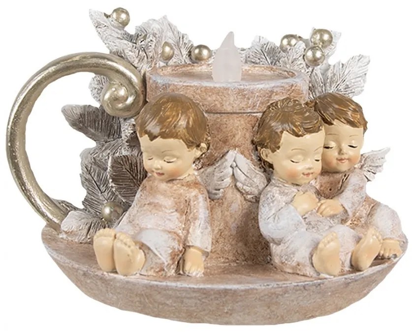 Vianočné dekorácie svietnik s anjelikmi a ľad svetielkom Angel - 14*13*10 cm