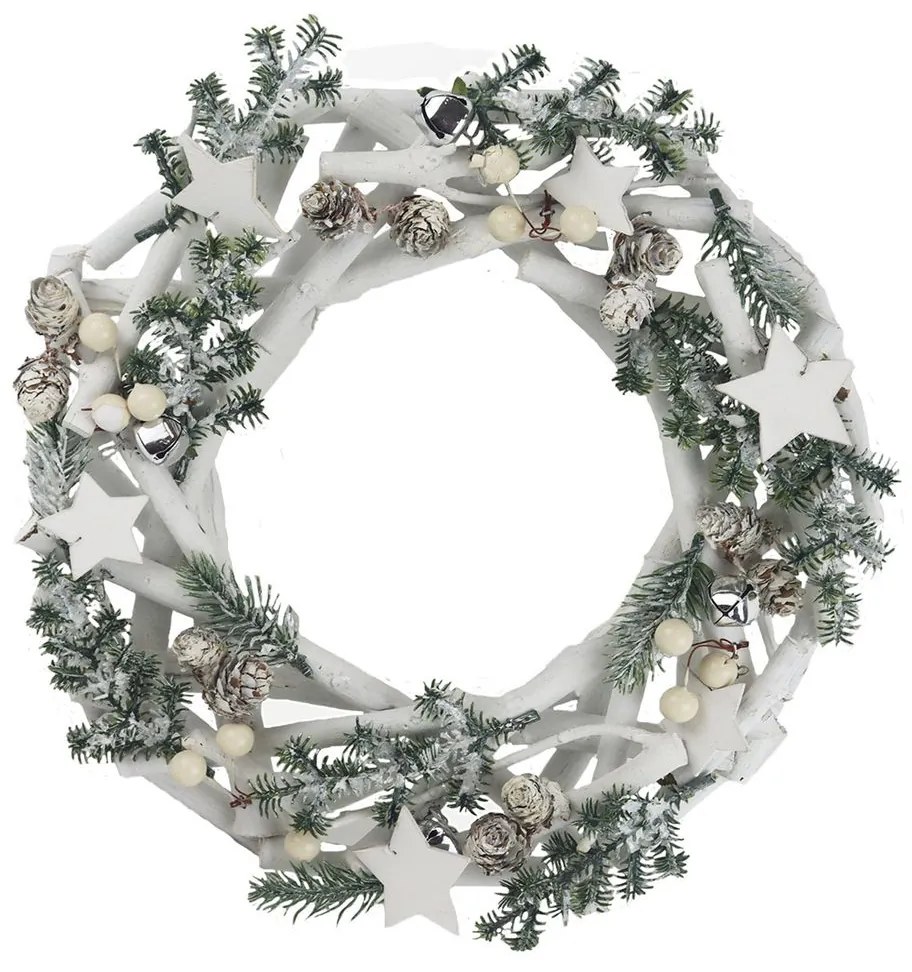 Dekoračný veniec vianočný, ø 30 cm, biely, zelený