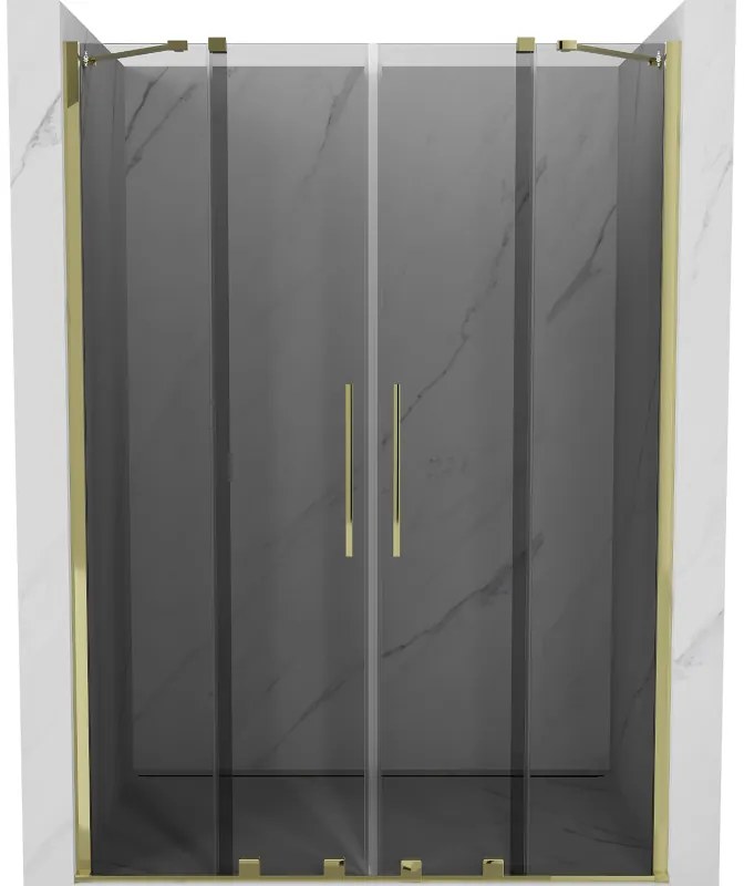 Mexen Velar Duo, posuvné sprchové dvere do otvoru 140 cm, 8mm šedé sklo, zlatá lesklá, 871-140-000-42-50