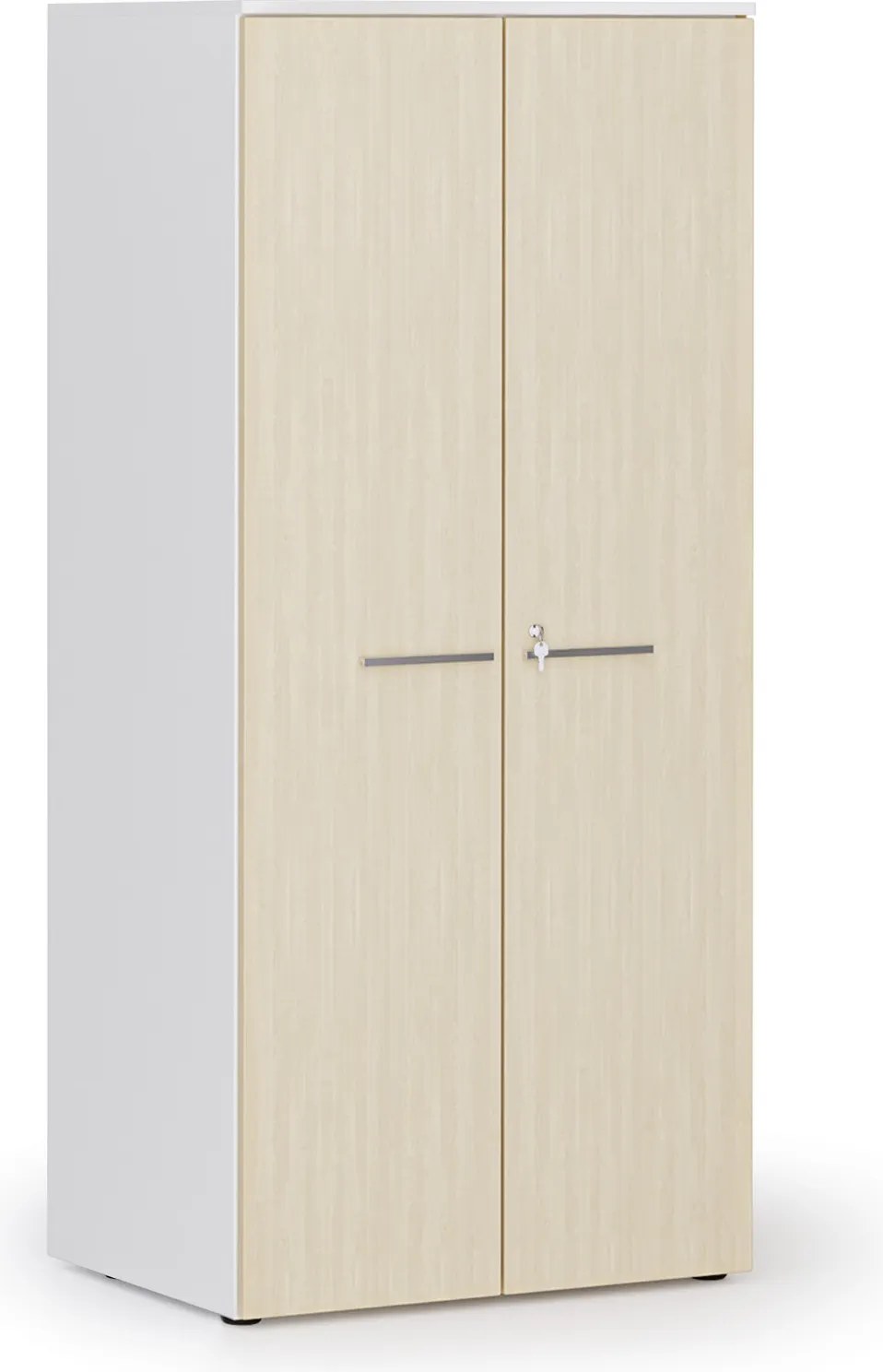 Kancelárska policová skriňa PRIMO WHITE s dverami, 1781 x 800 x 600 mm, biela/breza