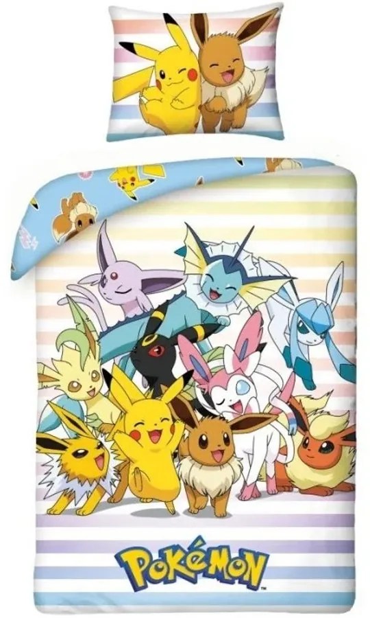 Bavlnené posteľné obliečky Pokémoni - motív Pikachu a Eevee - 100% bavlna - 70 x 90 cm + 140 x 200 cm