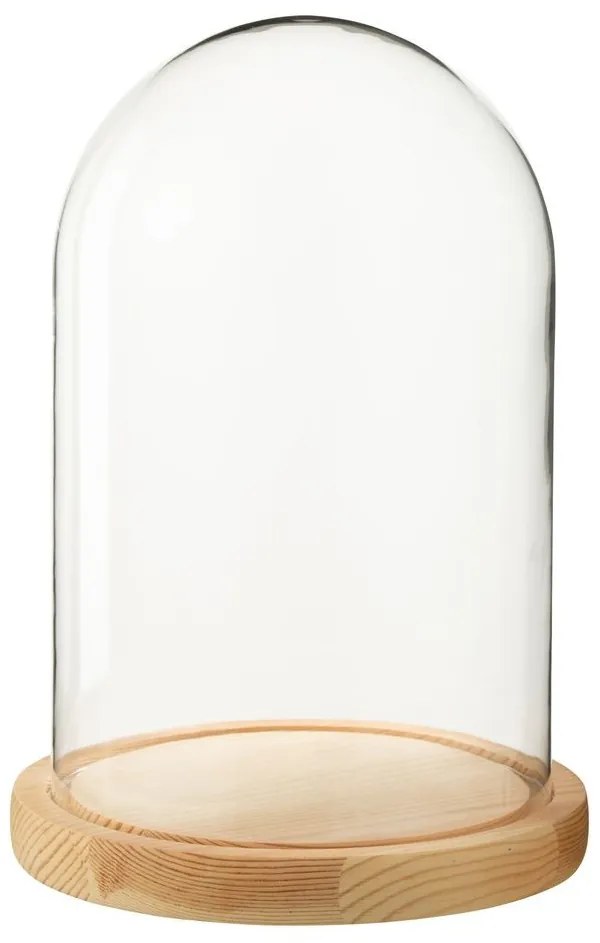 Prírodný drevený podnos so skleneným poklopom Bell Jar M - Ø 17,5*26 cm