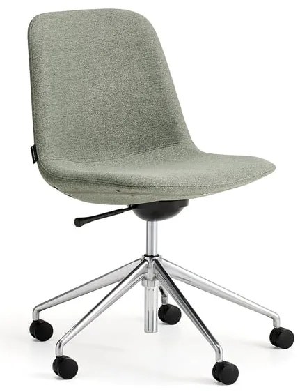 Stolička LANGLEY, nízky sedák, s kolieskami, brúsený hliník/zelenošedá