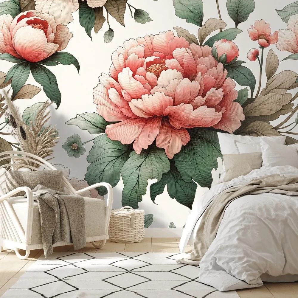 Tapeta romantické ružové pivonky