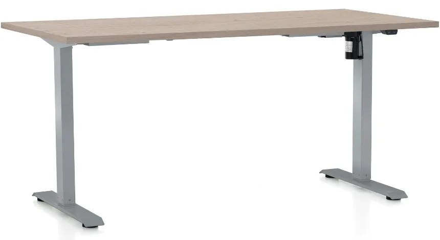 Výškovo nastaviteľný stôl OfficeTech A, 160 x 80 cm, sivá podnož, dub