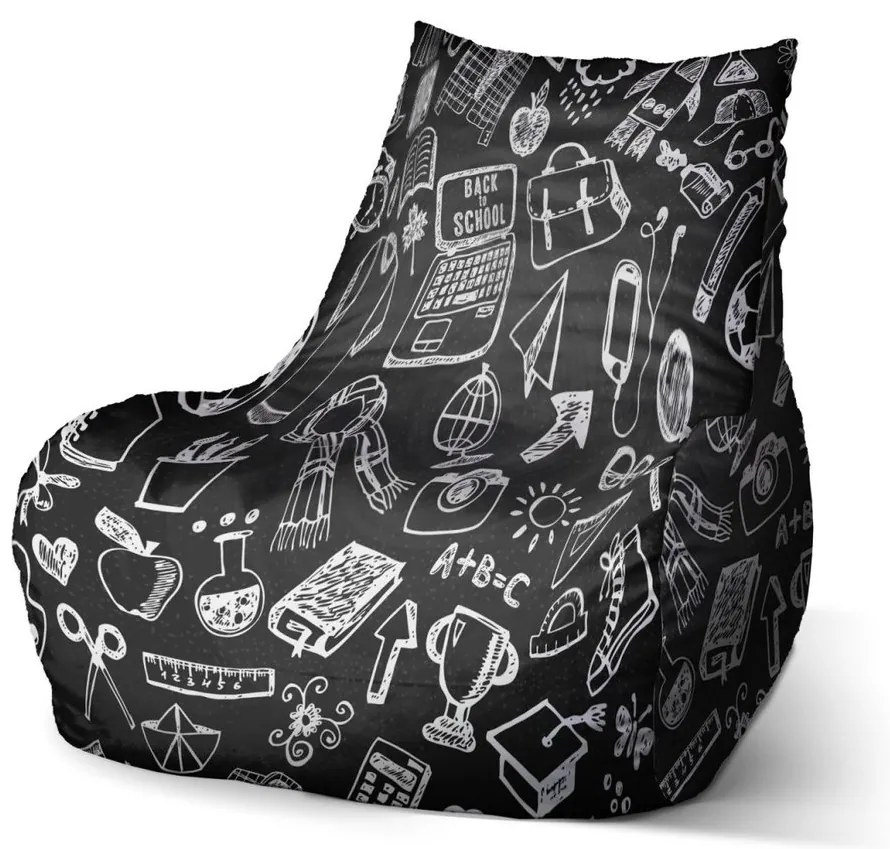 Sedací vak Bean čiernobiela škola, čierna