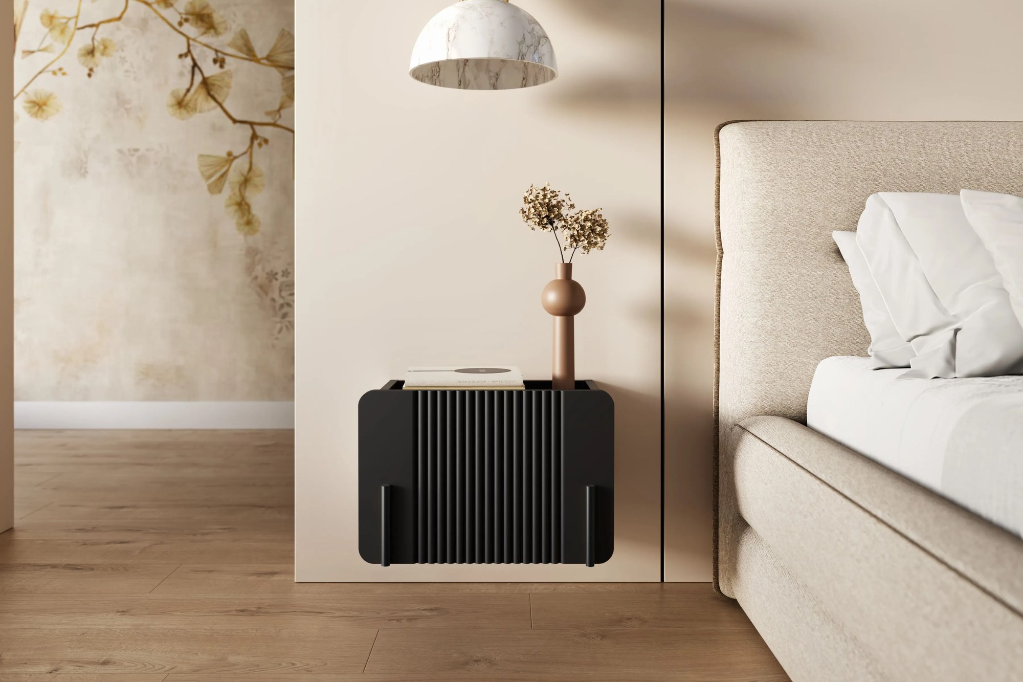 Nočný stolík na stenu Malmi 45 cm - čierny mat / čierna