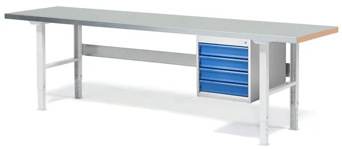 Dielenský stôl SOLID so 4 zásuvkami, 2500x800 mm, nosnosť 750 kg, oceľ
