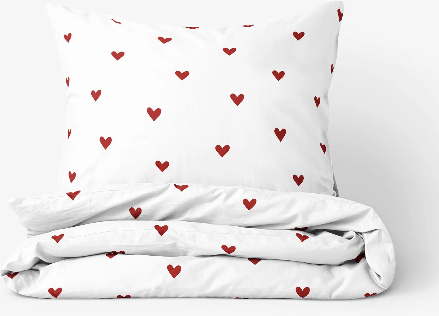 Goldea bavlnené posteľné obliečky - červené srdiečka na bielom 140 x 200 a 70 x 90 cm