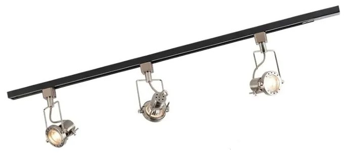 Koľajnicový systém s 3 reflektormi 1-fázový čierny s oceľou - Suplux