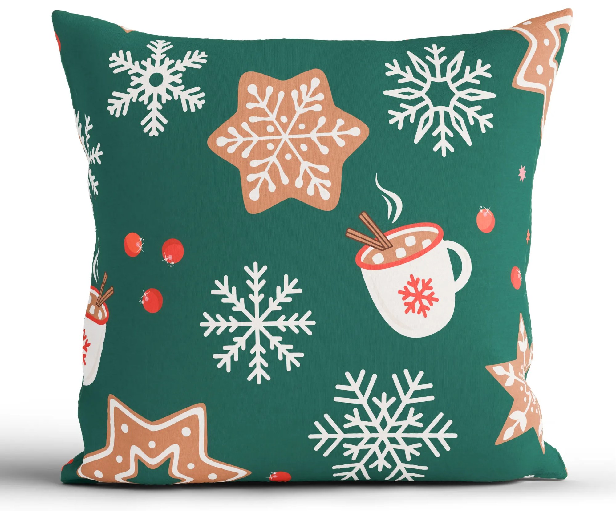 Vianočná bavlnená obliečka na vankúšik Renforcé 40 × 40 cm - Vianočný perníček zelené