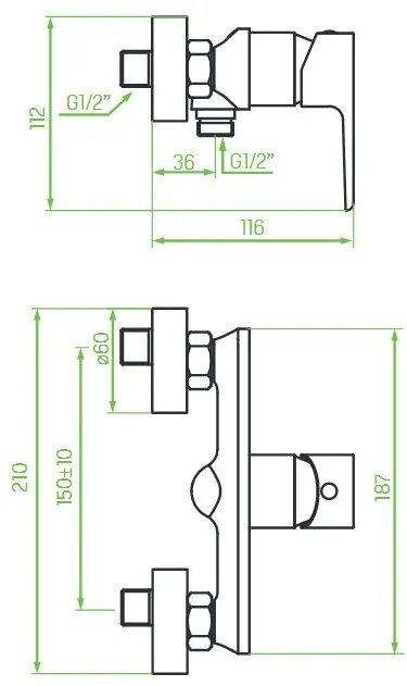Laveo Largo, nástenná sprchová batéria 150mm, chrómová-čierna, LAV-BAH_740D