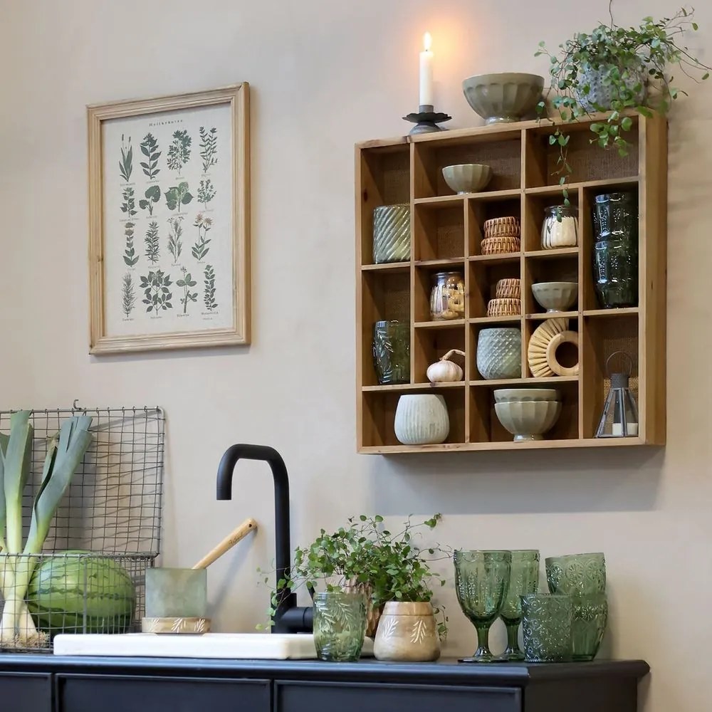 Hnedá antik drevená nástenná polička s priehradkami - 49*8*49 cm