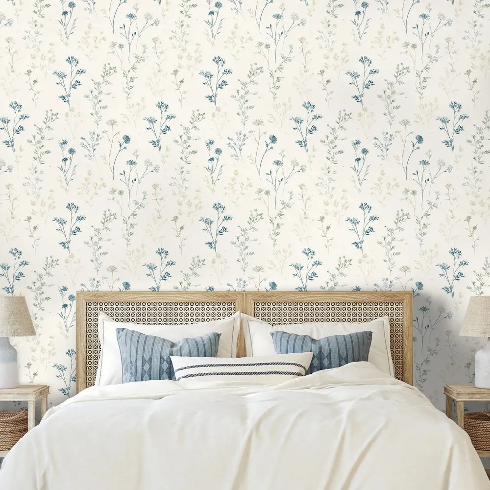 Fototapeta jemné modré kvietky na béžovej