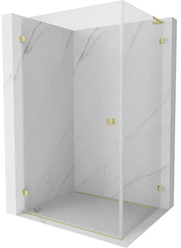 Mexen Lunar-B L sklápací sprchový kút ľavý 90 x 80 cm, číre sklo, zlatá matná, 832L-090-080-55-00-L