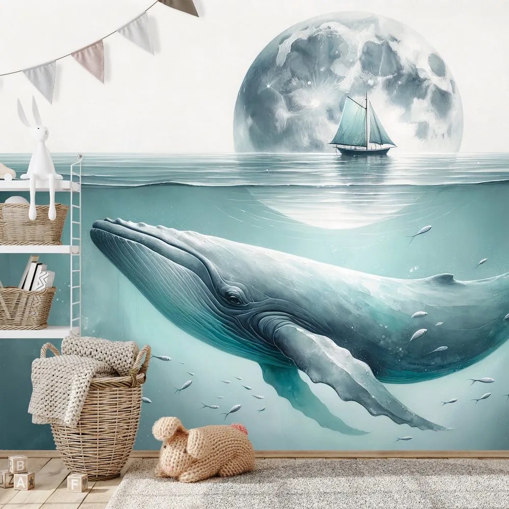 Samolepiaca tapeta veľryba pod mesačným svitom
