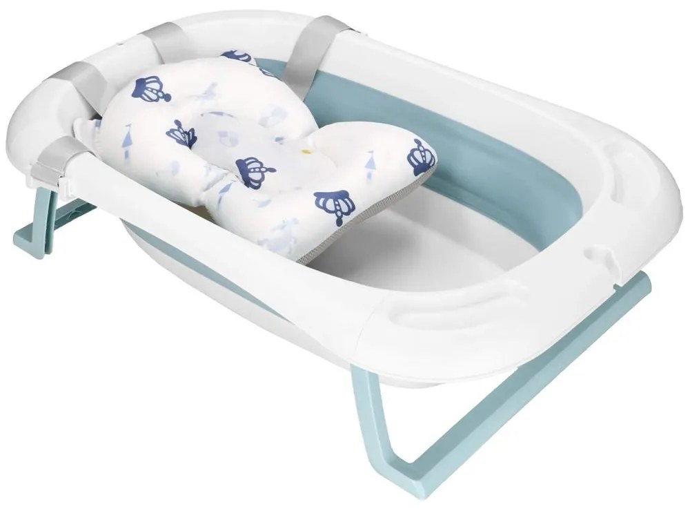 SPRINGOS Skladacia detská vanička 35 L pre bábätká, s teplomerom a vankúšikom, biela a modrá SB0063