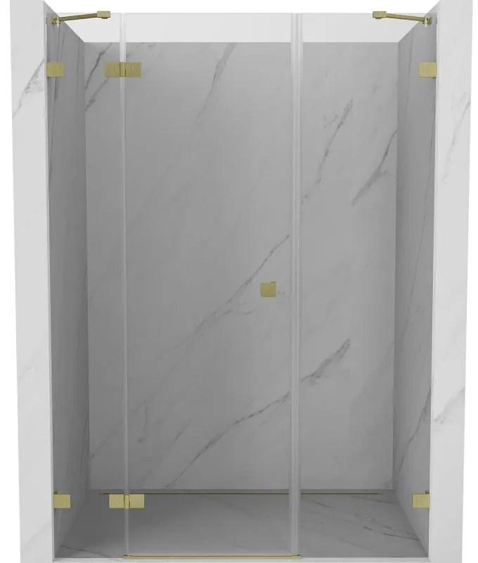 Mexen Lunar, ľavé otočné sprchové dvere 125 cm, 8mm číre sklo, zlatý matný profil, 834S-125-050-55-00-L