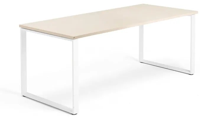 Kancelársky pracovný stôl QBUS, O-rám, 1800x800 mm, breza/biela