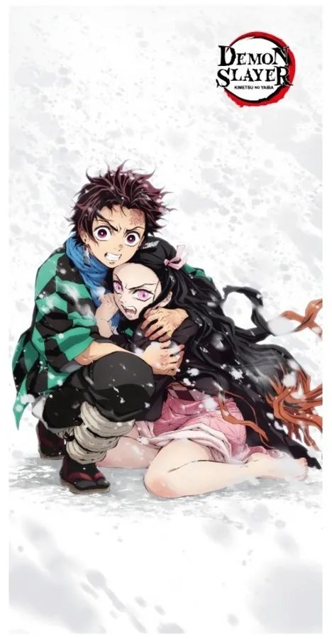 Plážová osuška Zabijak démonov - Demon Slayer - motív Tanjiro a Nezuko - 100% bavlna - 70 x 140 cm