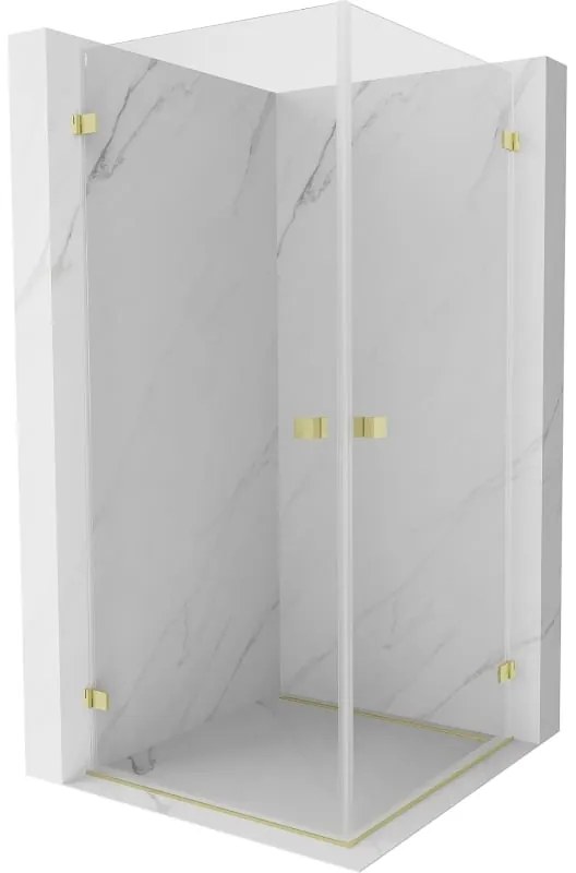 Mexen Lunar-B Duo, výklopný sprchový kút 90 x 90 cm, 8mm číre sklo, zlatý matný profil, 832-090L-090P-55-00