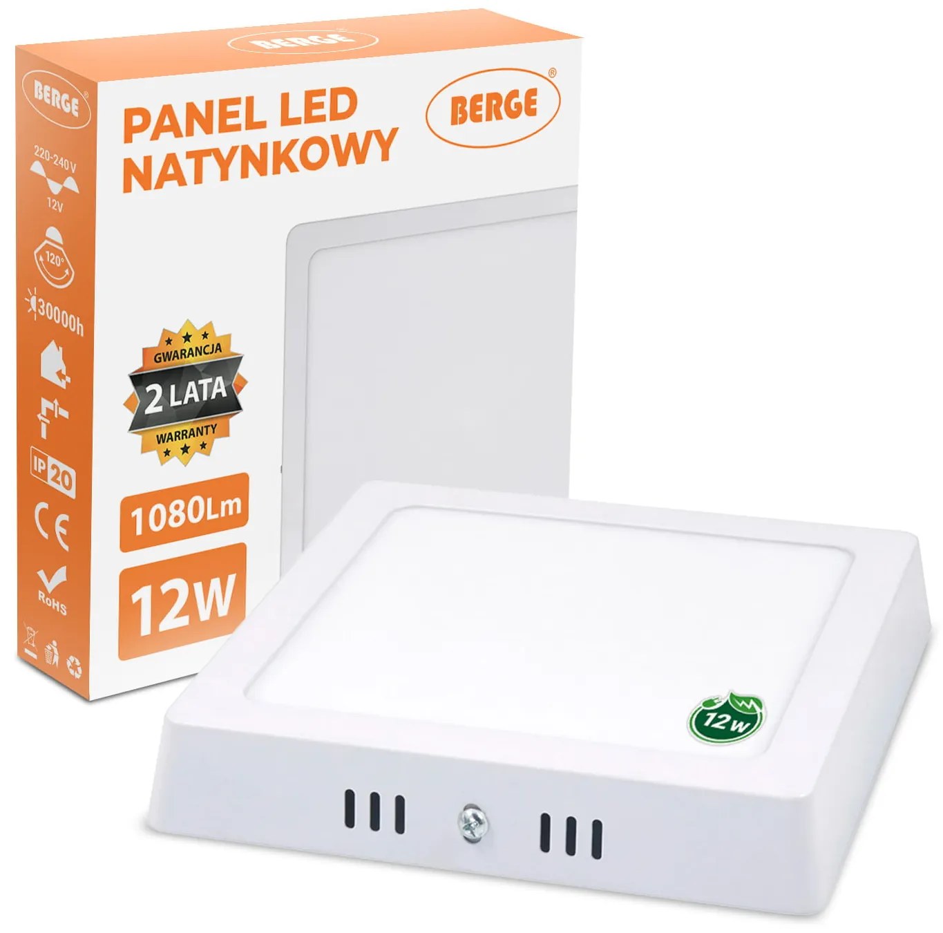 BERGE LED panel štvorcový 170x170x35mm prisadený - 12W - 230V - 1080Lm - neutrálna biela